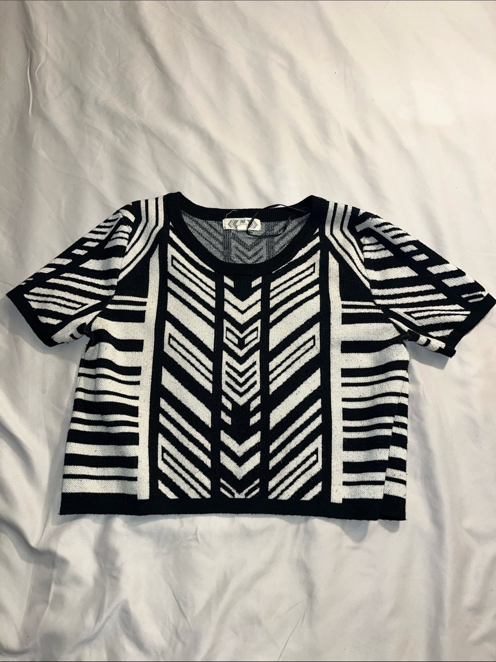 Pink Rose Black & White Graphic Knit Crop Top
